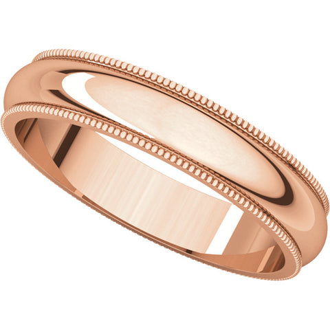 14k Rose Gold 4mm Milgrain Band, Size 7