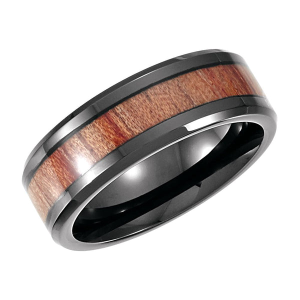 Cobalt 8mm Design Band with Rosewood Inlay Size 10.5