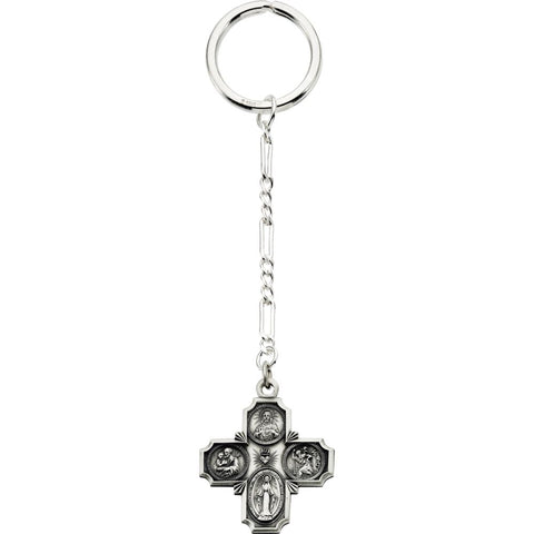 Sterling Silver 30x29mm Four-Way Medal Key Chain