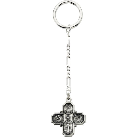 Sterling Silver 30X29mm Four-Way Medal Key Chain