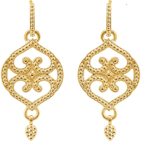 14k Yellow Gold Granulated Design Fashion Dangle Earrings with Backs