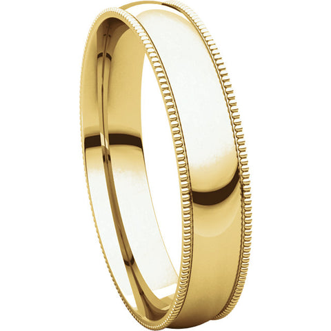 14k Yellow Gold 4mm Light Comfort Fit Milgrain Band , Size 12
