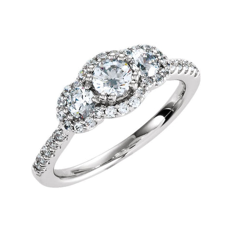 Sterling Silver Halo-Style 3-Stone Cubic Zirconia Ring Size 8