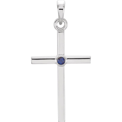 14k White Gold 22.65x11.4mm Blue Sapphire Cross Pendant