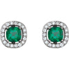 14k White Gold Chatham® Created Emerald & .08 CTW Diamond Earrings