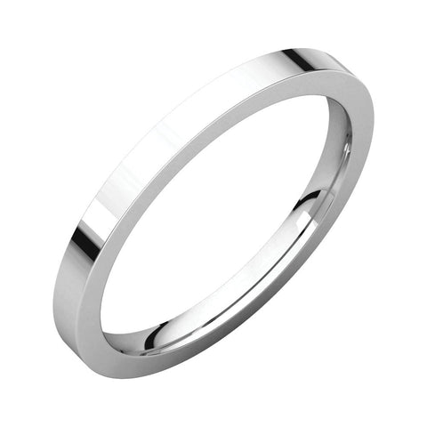 14k White Gold 2mm Flat Comfort Fit Band, Size 11