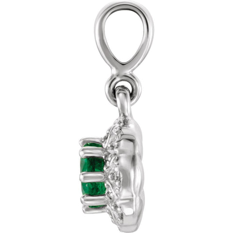 14k White Gold Emerald & .04 CTW Diamond Halo-Style Pendant
