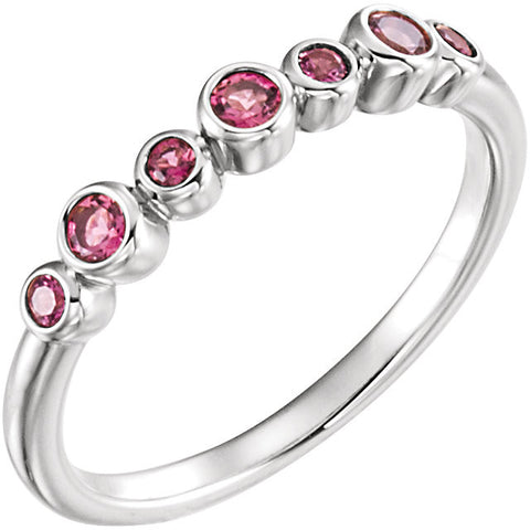 14k White Gold Pink Tourmaline Bezel Ring , Size 7