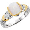 1/6 CTTW Two-Tone Genuine Opal Cab, Tanzanite and Diamond Ring in 14K White and Yellow Gold ( Size 6 )