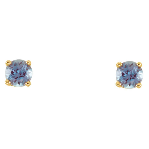 14k Yellow Gold Imitation Alexandrite Youth Earrings