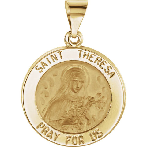 14k Yellow Gold 18.5mm Round Hollow St. Theresa Medal