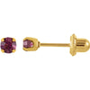 24K Yellow Gold Plated Stainless Steel Solitaire "February" Birthstone Piercing Earrings