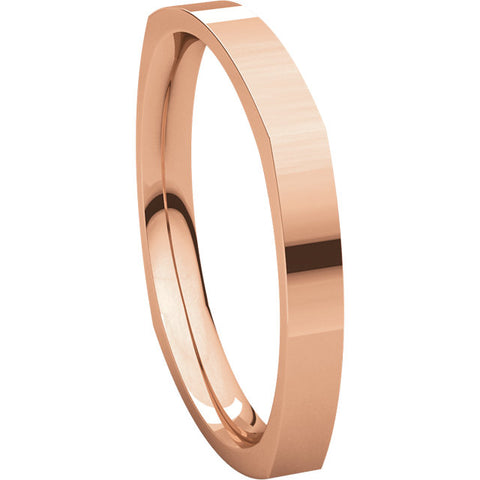 14k Rose Gold 2.5mm Square Comfort Fit Band, Size 7