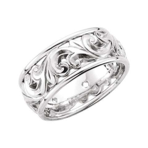 14k White Gold Hand Engraved Band Size 7