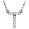 1/10 CTTW Diamond Initial 'T' Necklace in 14k White Gold ( 16-1/4 Inch )
