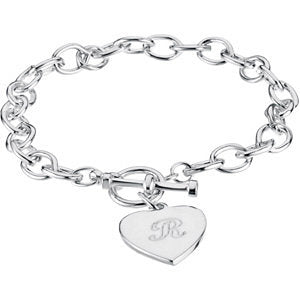 Sterling Silver Cable Toggle Bracelet 7mm with Heart Charm