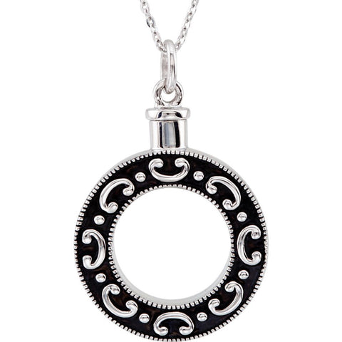 Sterling Silver 30.6x25.5mm Celebration of Life Antiqued Ash Holder Necklace with 18" Chain