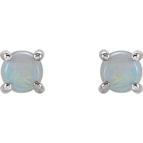 14k White Gold 5mm Round Opal Cabochon Earrings