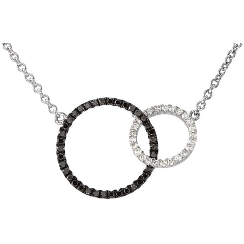 14k White Gold 1/3 CTW Black & White Diamond Circle 18" Necklace