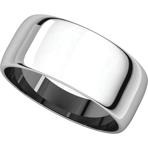 14k White Gold 8mm Half Round Light Band, Size 6.5