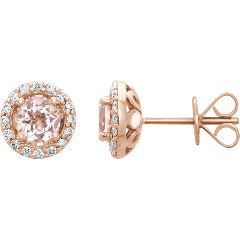 14k Rose Gold Morganite & 1/5 CTW Diamond Earrings