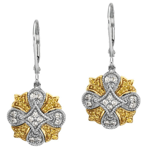 Natural Yellow & White Gold Diamonds Lever Back Earrings