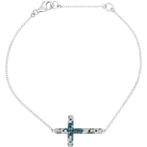 14k White Gold 3/8 CTW Diamond Sideways Cross 8" Bracelet