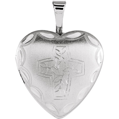 Sterling Silver 16.25x15.75mm Cross & Dove Heart Locket