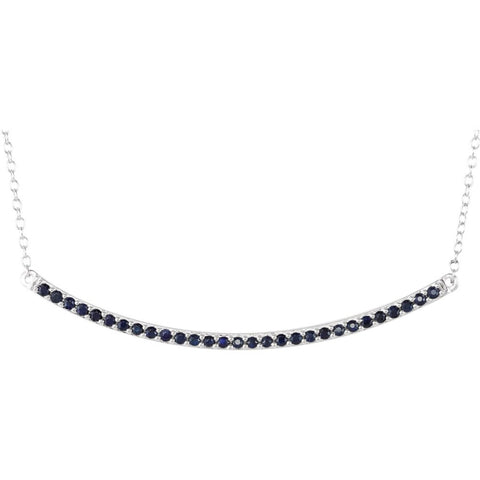 14k White Gold Blue Sapphire Bar 16-18" Necklace