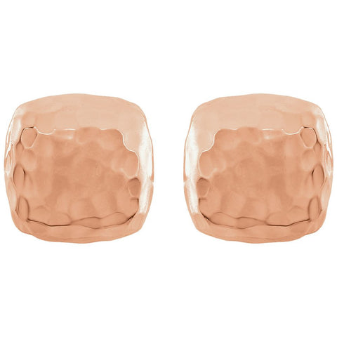 14k Rose Gold Hammered Square Earrings