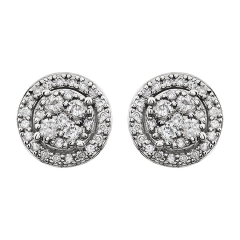 14k White Gold 1/2 CTW Diamond Halo-Style Cluster Earrings