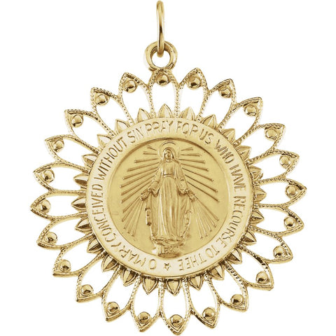 14k Yellow Gold 33x30mm Round Miraculous Medal