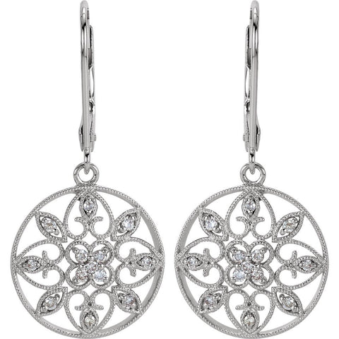 14k White Gold 1/4 CTW Diamond Filigree Lever Back Earrings