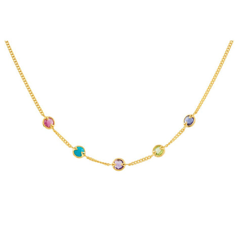18K Yellow Gold Vermeil Pink Tourmaline, Turquoise, Amethyst, Peridot & Iolite 16" Necklace