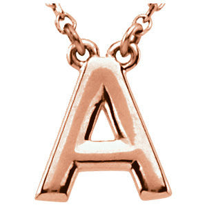 14k Rose Gold Letter "A" Block Initial 16" Necklace