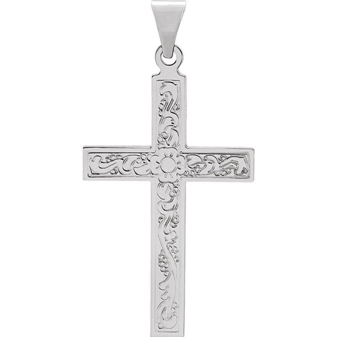 14k White Gold 28x18mm Design Cross Pendant