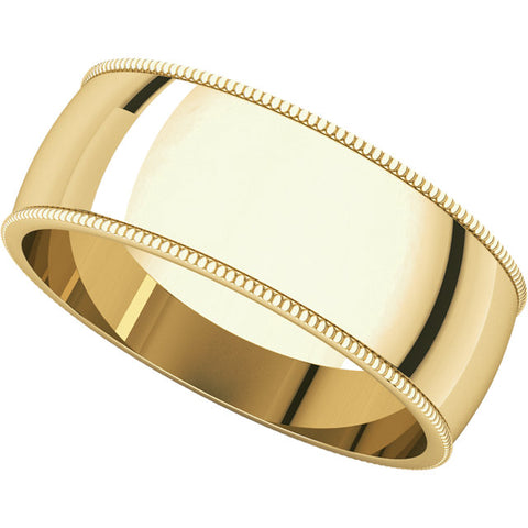 14k Yellow Gold 7mm Light Milgrain Band, Size 9.5