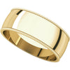 14k Yellow Gold 7mm Light Milgrain Band, Size 9.5