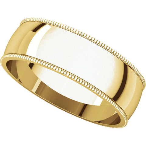 14k Yellow Gold 6mm Light Milgrain Band, Size 10