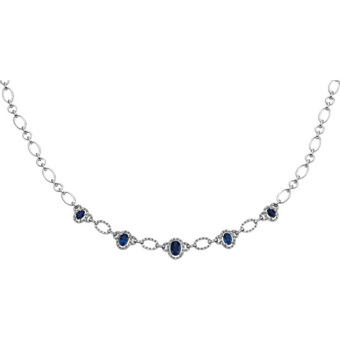 14k White Gold Blue Sapphire & 3/4 CTW Diamond 18" Necklace