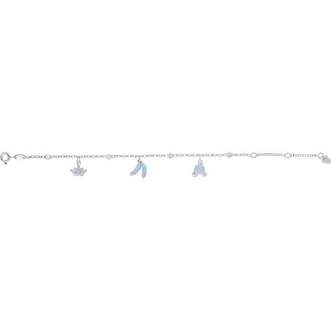 Sterling Silver Cinderella Enamel & Pink Cubic Zirconia 5.5-7.5" Bracelet