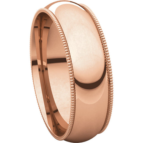 14k Rose Gold 6mm Milgrain Comfort Fit Band, Size 10
