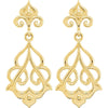 14k White Gold 29x13mm Decorative Dangle Earrings