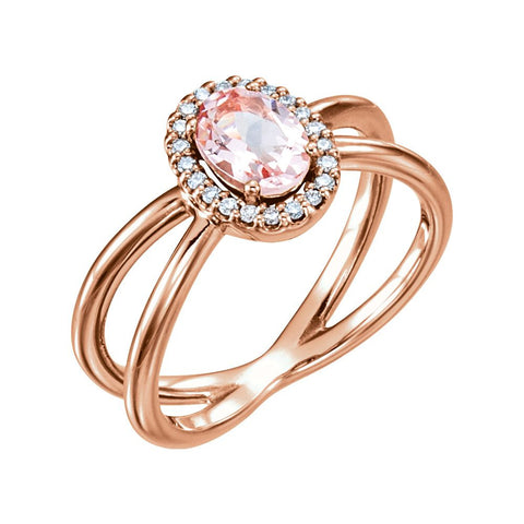 14k Rose Gold Morganite & 1/10 CTW Diamond Ring, Size 7