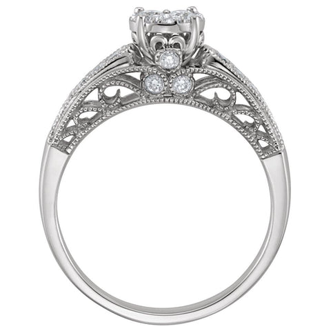 14k White Gold 1/2 CTW Diamond Engagement Ring, Size 7