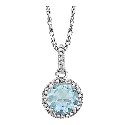 Sterling Silver Aquamarine & .01 CTW Diamond 18" Necklace