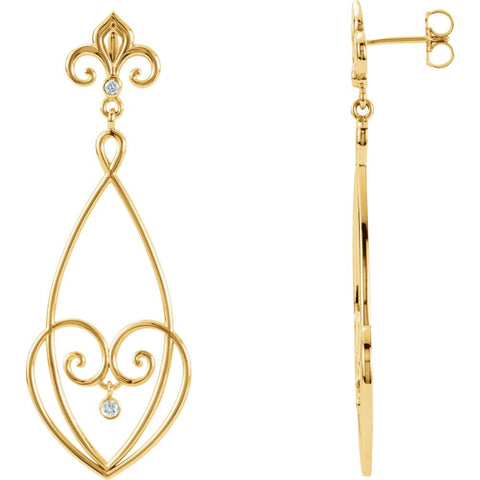 14k Yellow Gold 1/10 CTW Diamond Decorative Dangle Earrings