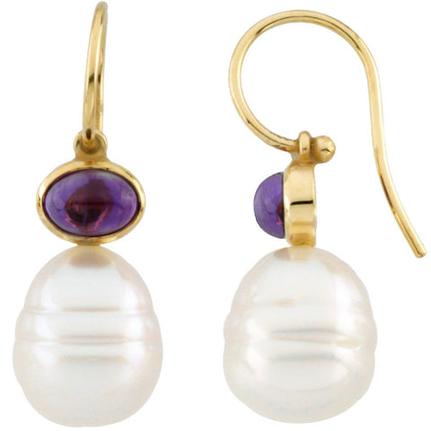 14k White Gold 8x6mm Amethyst Semi-set Earrings for Pearls