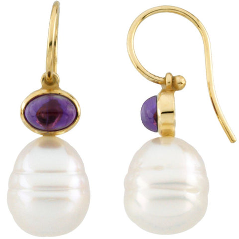 14k Yellow Gold 8x6mm Amethyst Semi-set Earrings for Pearls