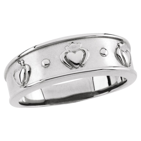 14k White Gold 8mm Ladies Claddagh Band, Size 7